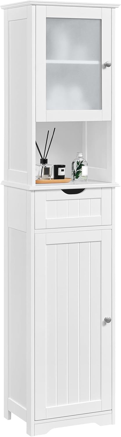 Yaheetech Badezimmerschrank Hochschrank Badschrank mit Schublade & 2 Türen und verstellbarem Einlegeboden Aufbewahrungsschrank Küchenschrank für Badezimmer/Wohnzimmer/Küche, 40 * 30 * 170 cm