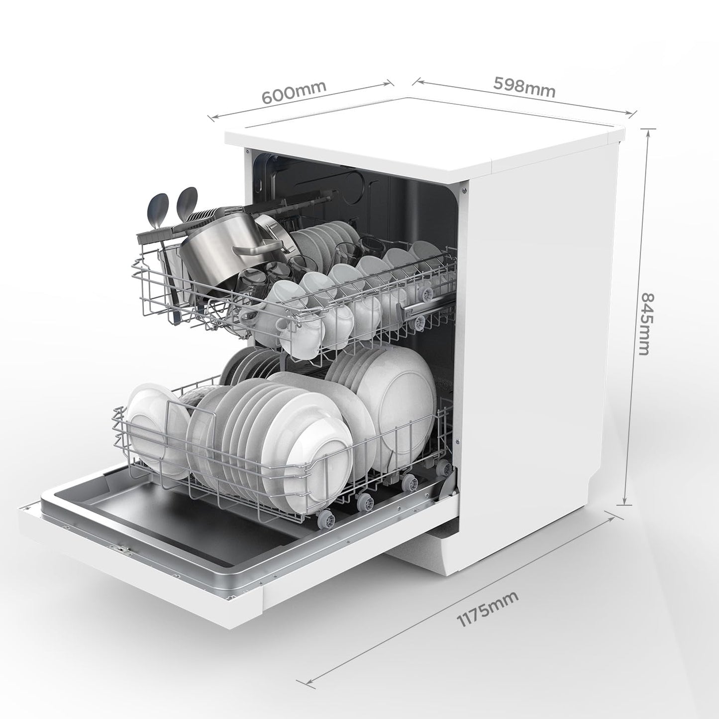 Midea MDWEU1435XSS-W Dishwasher, Integrated, 14 Place Settings, 60 cm, Partially Integrated with WiFi, Extra Drying, 7 Programmes, 47 dB, 0-24 Hours Start Time Delay, Stainless Steel