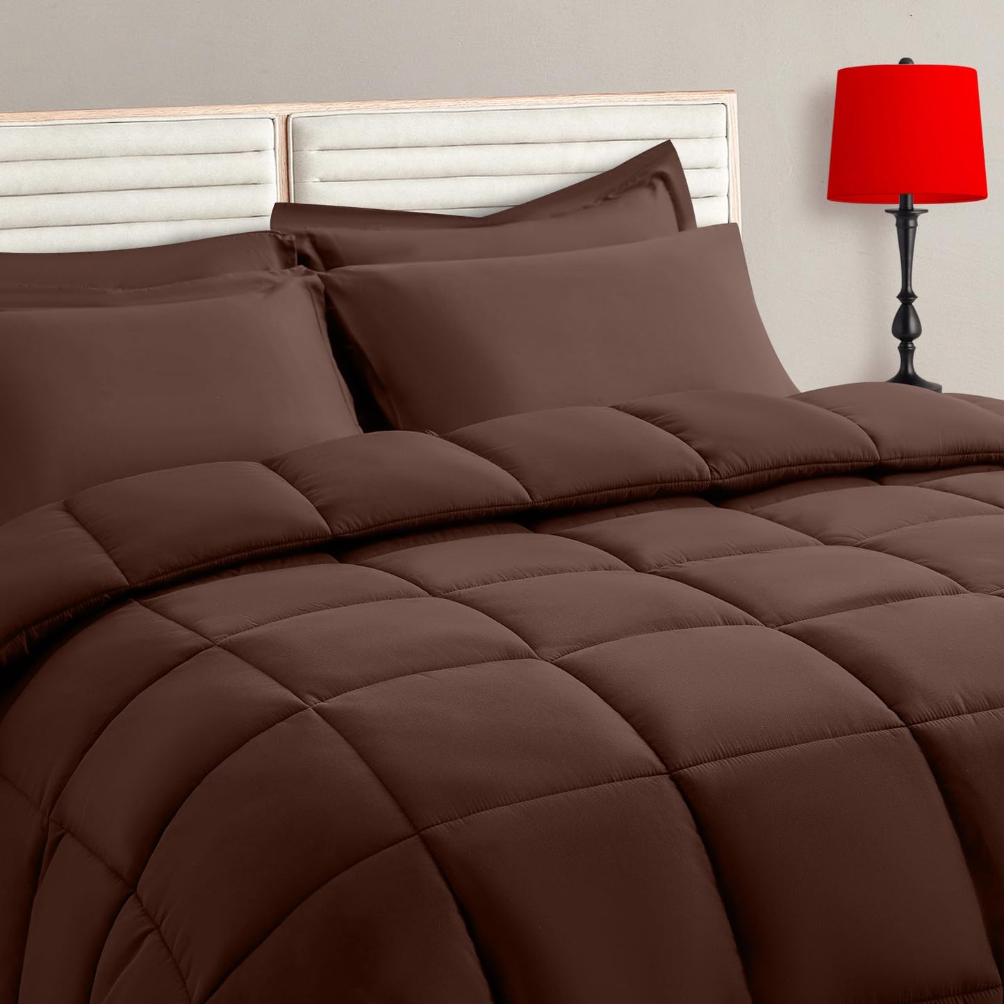 Twin Size Comforter Set - 5 Pieces, Bed in a Bag Bedding Sets with All Season Soft Quilted Warm Fluffy Reversible Comforter,Flat Sheet,Fitted Sheet,1 Pillow Shams,1 Pillowcases,Black