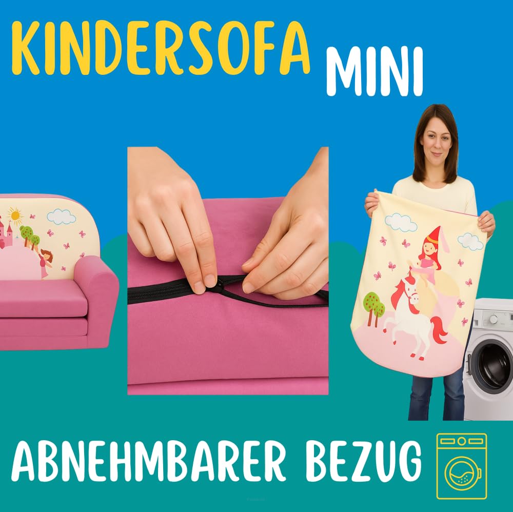 FORTISLINE Children's Sofa Mini Foldable 40 x 78 x 45 cm - Children's Sofa for Children 2-in-1 - Children's Couch Foldable - Foam Sofa Bed - Removable Cover - Many Designs
