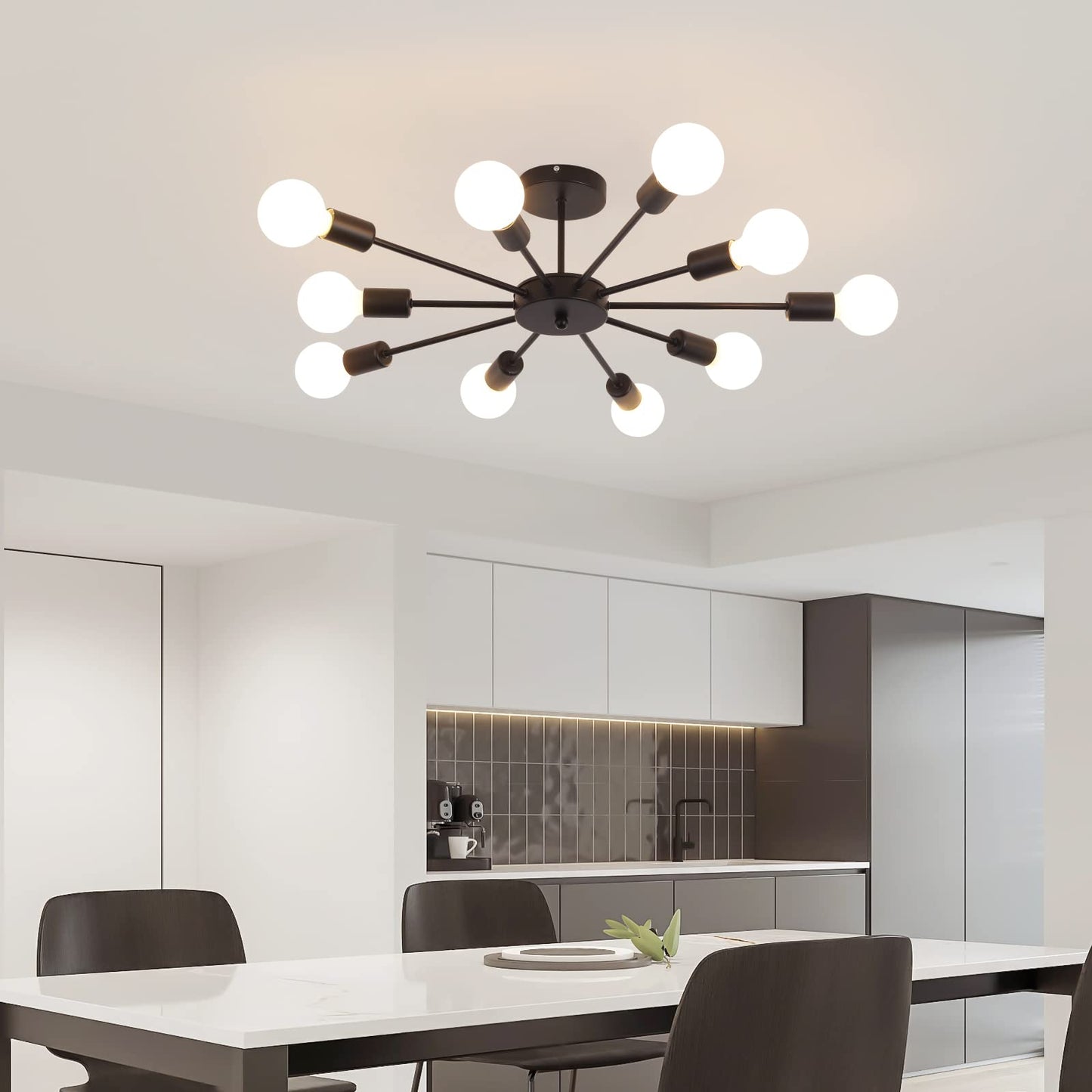 JIINOO 10 Lights Modern Chandelier Ceiling Light Gold Industrial Ceiling Lamp Medieval Semi Flush Mount Chandelier Ceiling Light for Kitchen Dining Room Living Room Bedroom Lighting