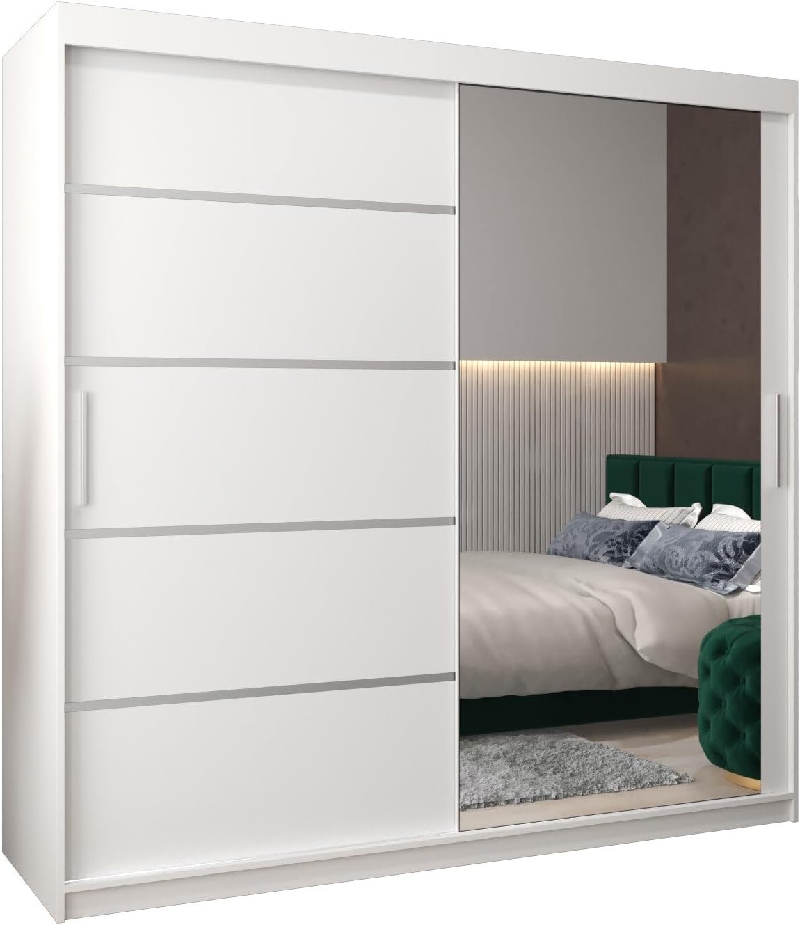 MEBLE KRYSPOL Kleiderschrank mit Spiegel Verona 2 - Garderobenschrank - Schrank Schlafzimmer - Mehrzweckschrank DREI Schiebetüren - Regalen - Flur Möbel - Kleiderstange Schrank - Allzweckschrank