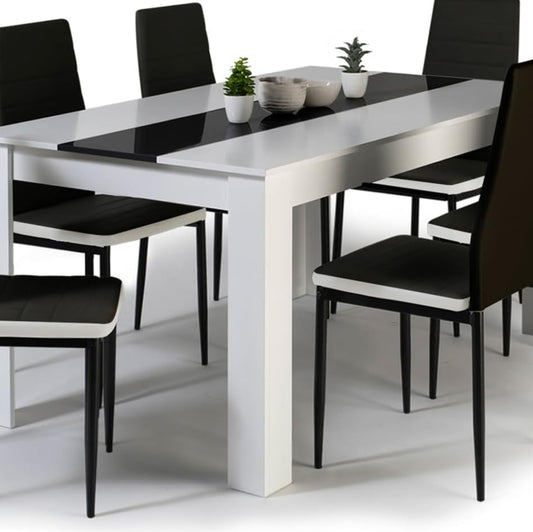 IDMarket - Georgia 140cm Black & White Dining Set with 6 Black Roman Chairs with White Trim