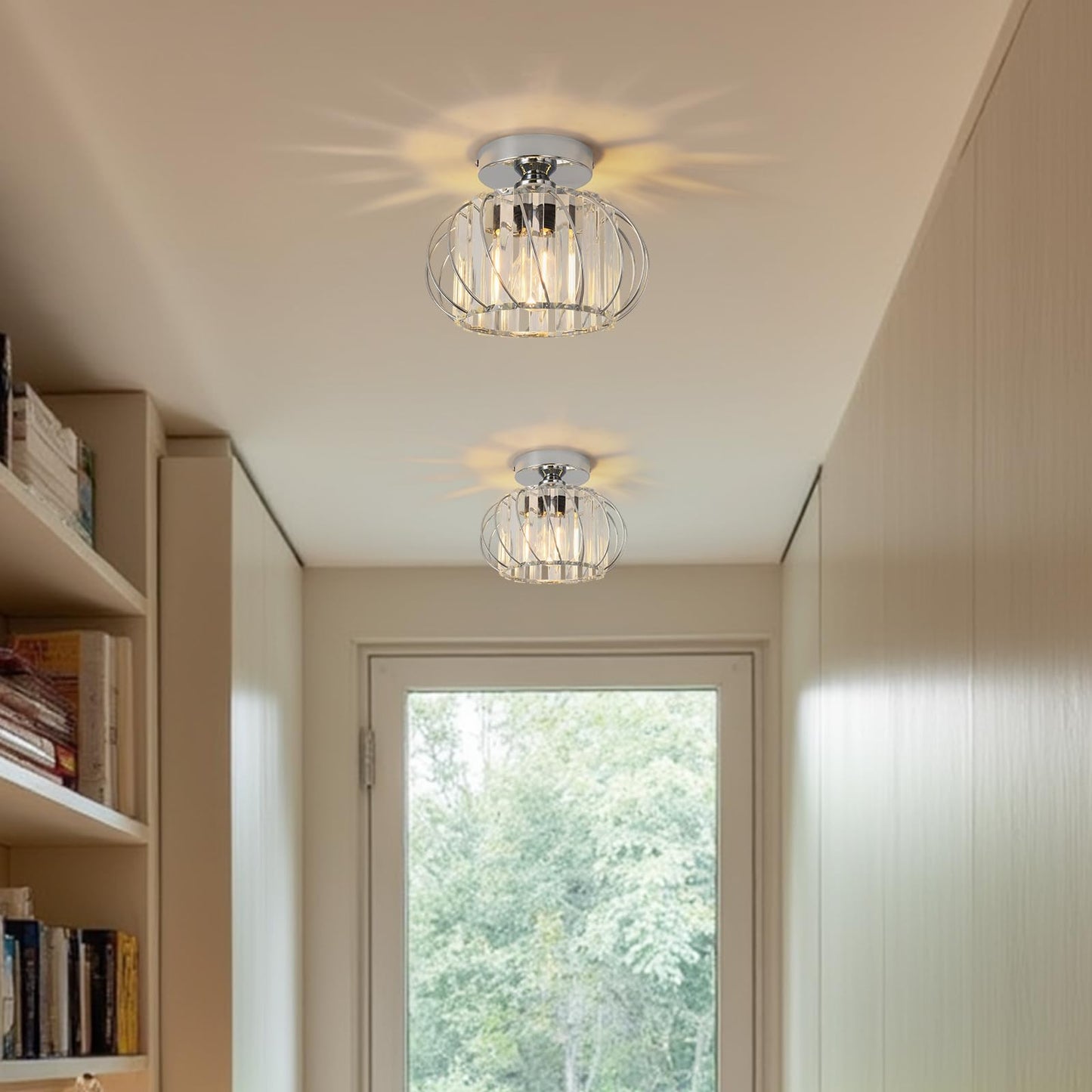 ANWIO Kristall Deckenleuchhte Kronleuchter, Wohnzimmer Lampe, Deckenleuchte E27 für Flur Balkon Küche Schlafzimmer Dekorative, Schwarz, Φ28CM