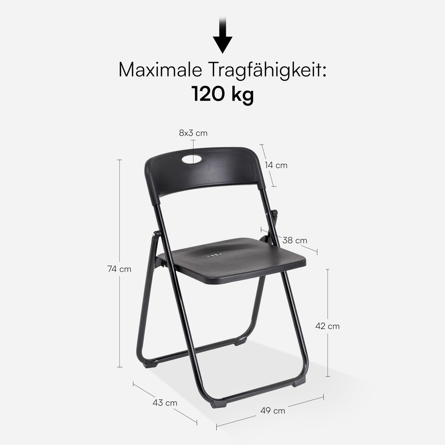 Baroni Home Klappstuhl mit PVC- und Stahlgestell, platzsparender zusammenklappbarer Sitz mit Füßen und Griff, Outdoor-Stuhl, Küche, Wohnzimmer, Reisen, 74x43x49 cm, 8 Stücke, Weiß