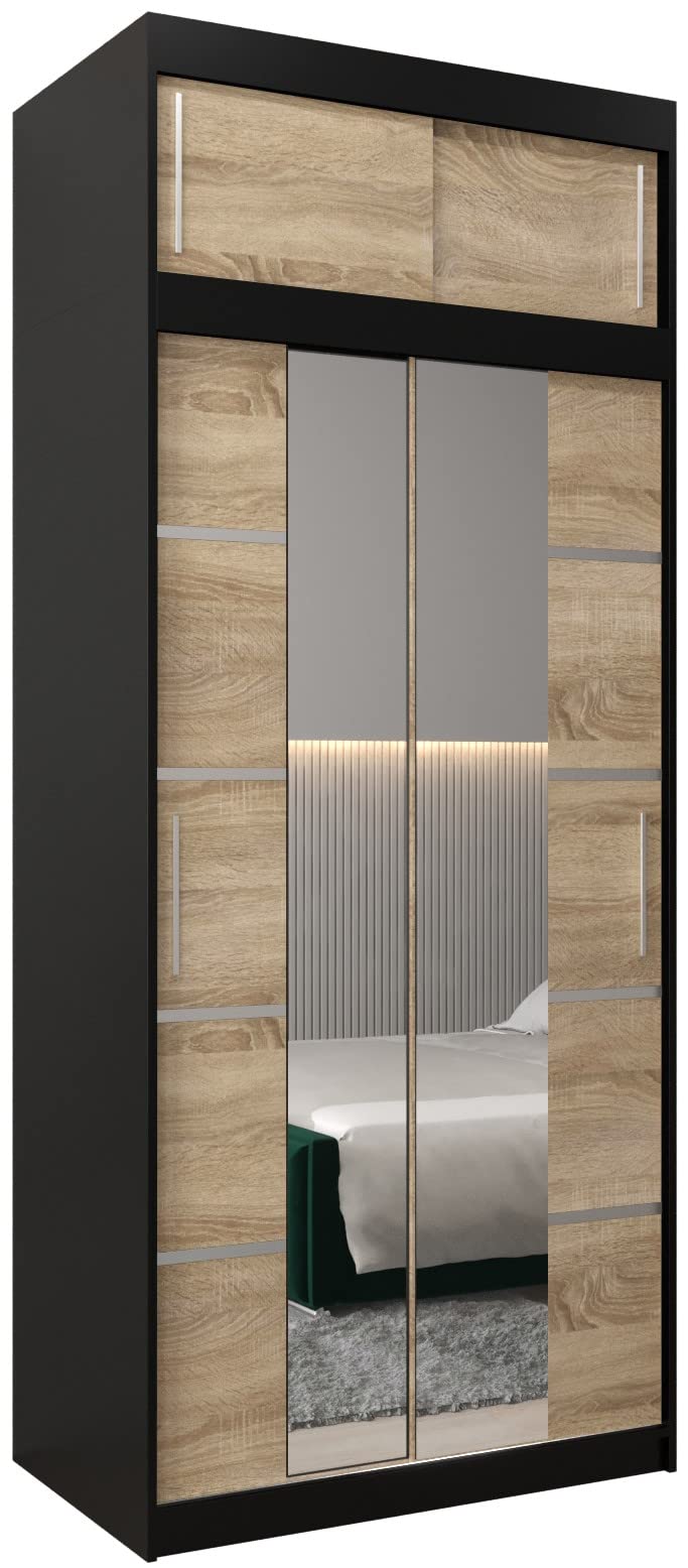 MEBLE KRYSPOL Verona 4 250 Bedroom Wardrobe Sliding Doors Cabinet with Mirror Wardrobe with Mirror Sliding Door Wardrobe Sliding Doors - 250 x 240 x 62 cm - Sonoma with Extension