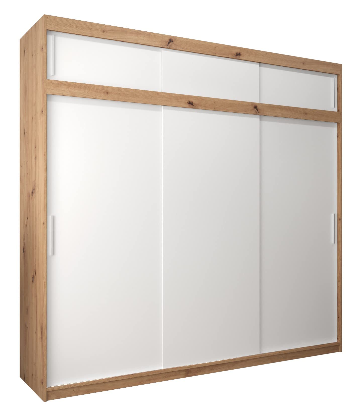 MEBLE KRYSPOL Tokyo 250 Wardrobe with Three Sliding Doors for Bedroom – Modern Storage Cabinet with Clothes Rail and Shelves – 250 x 200 x 62 cm – Matte Black and Artisan