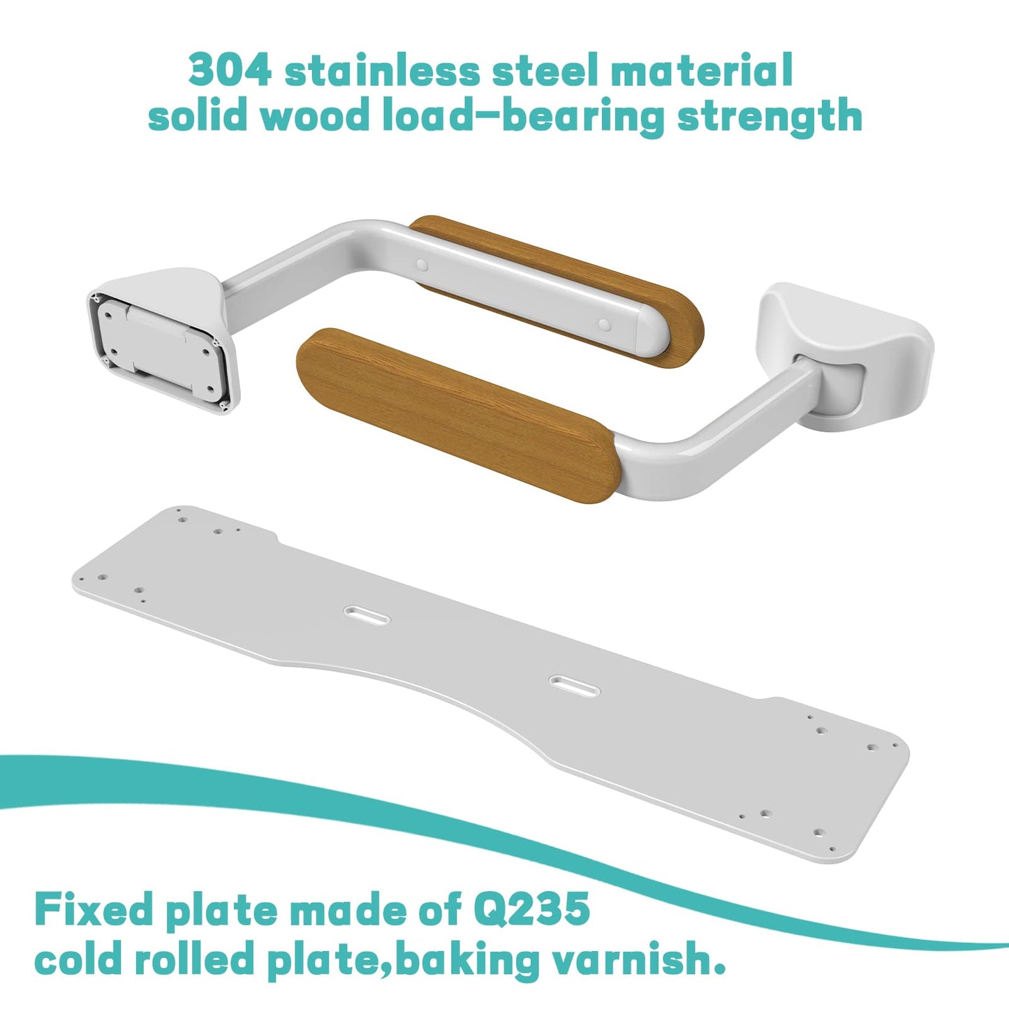 Heuffe Mobile WC Aufstehhilfe & Aufstehhilfe Toilette Klappbar,Ohne Bohren Toilettengriff mit Armlehnen und Haltegriff - Für Senioren/Behinderte, Toilettenstützgestell für Unterwegs(Holz)