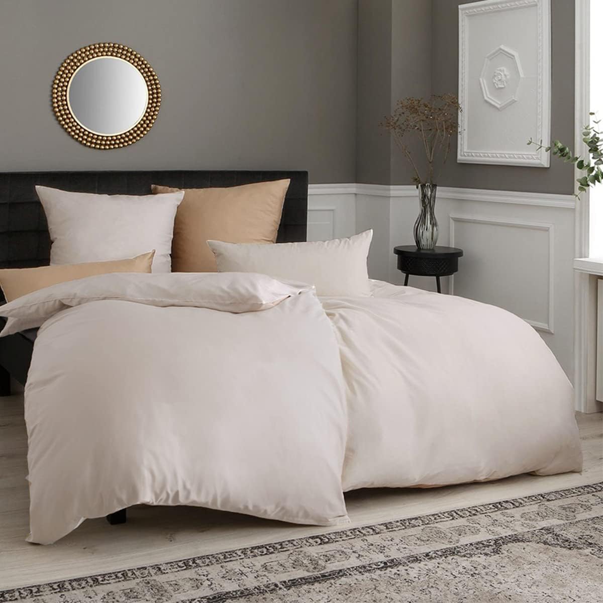 Soifox Bed Linen Set, Grey Anthracite, Microfibre, Non-Iron and Wrinkle-Free Duvet Cover 200 x 200 cm with Set of 2 Pillowcases 80 x 80 cm, Bed Linen with Zip
