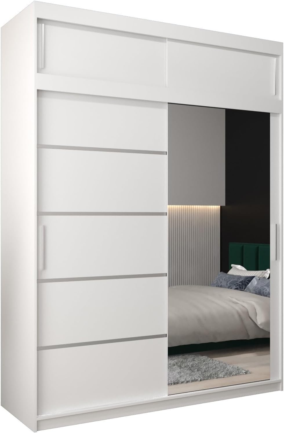 MEBLE KRYSPOL Kleiderschrank mit Spiegel Verona 2 - Garderobenschrank - Schrank Schlafzimmer - Mehrzweckschrank DREI Schiebetüren - Regalen - Flur Möbel - Kleiderstange Schrank - Allzweckschrank