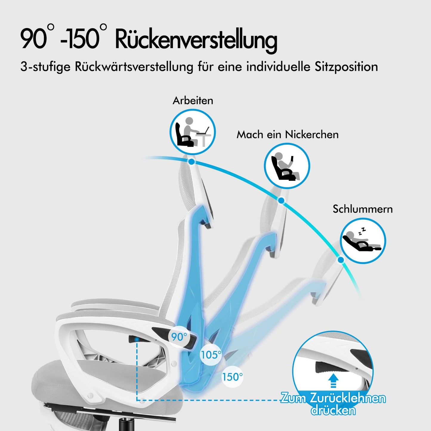 ALFORDSON Bürostuhl, Lendenstütze, Atmungsaktives Netz und Stoff, Hochklappbare/Verstellbare Armlehnen, Hochwertiger Schaumstoff, 180kg für Zuhause & Gaming, Wale, Schwarz