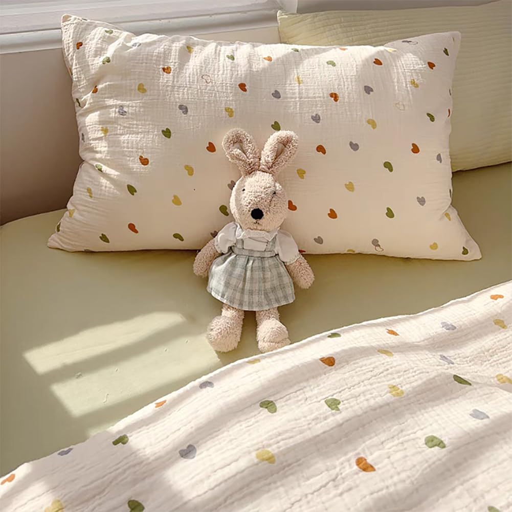 AShanlan Girls' Pink Hearts Children's Bed Linen 135 x 200 cm Pillowcase 80 x 80 cm Grey Pink Reversible Children's Bedding Set 100% Microfibre Duvet Cover with Zip