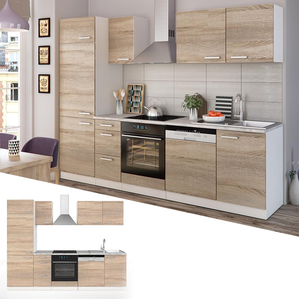 Vicco Küchenzeile Optima, Weiß Hochglanz/Weiß, 270 cm ohne Arbeitsplatte