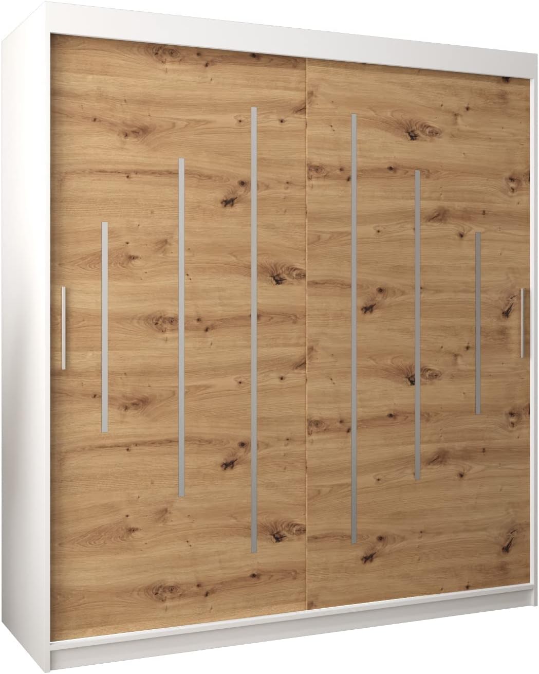Kryspol Schwebetürenschrank York 250 cm Kleiderschrank mit Kleiderstange und Einlegeboden Schlafzimmer- Wohnzimmerschrank Schiebetüren Modern Design (Weiß)