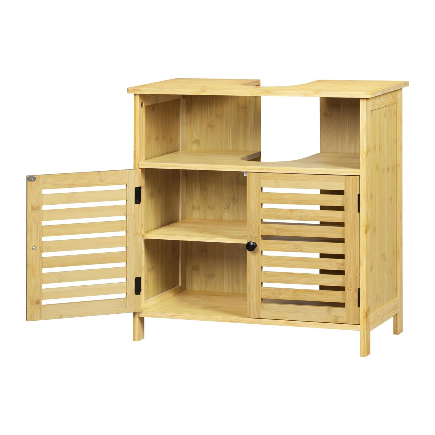 EUGAD Bamboo Vanity Unit with Slat Doors, Adjustable Shelf, 60 x 60 x 30 cm