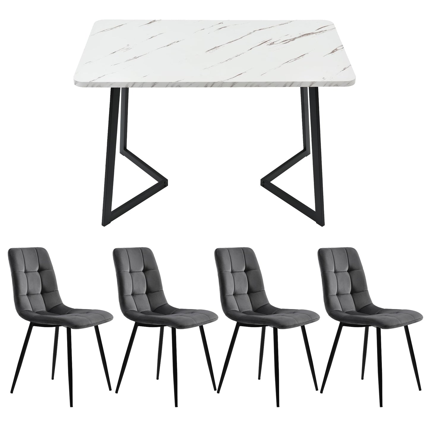 Ymkua Esstisch mit 4 Stühlen Set, 117x68x75 cm Rechteckiger Esstisch, Esszimmergruppe, Moderne Küche Esstisch Set, Esszimmerstuhl Küchenstuhl Set, Küchentisch Set für Wohnzimmer und Küche (Gray)