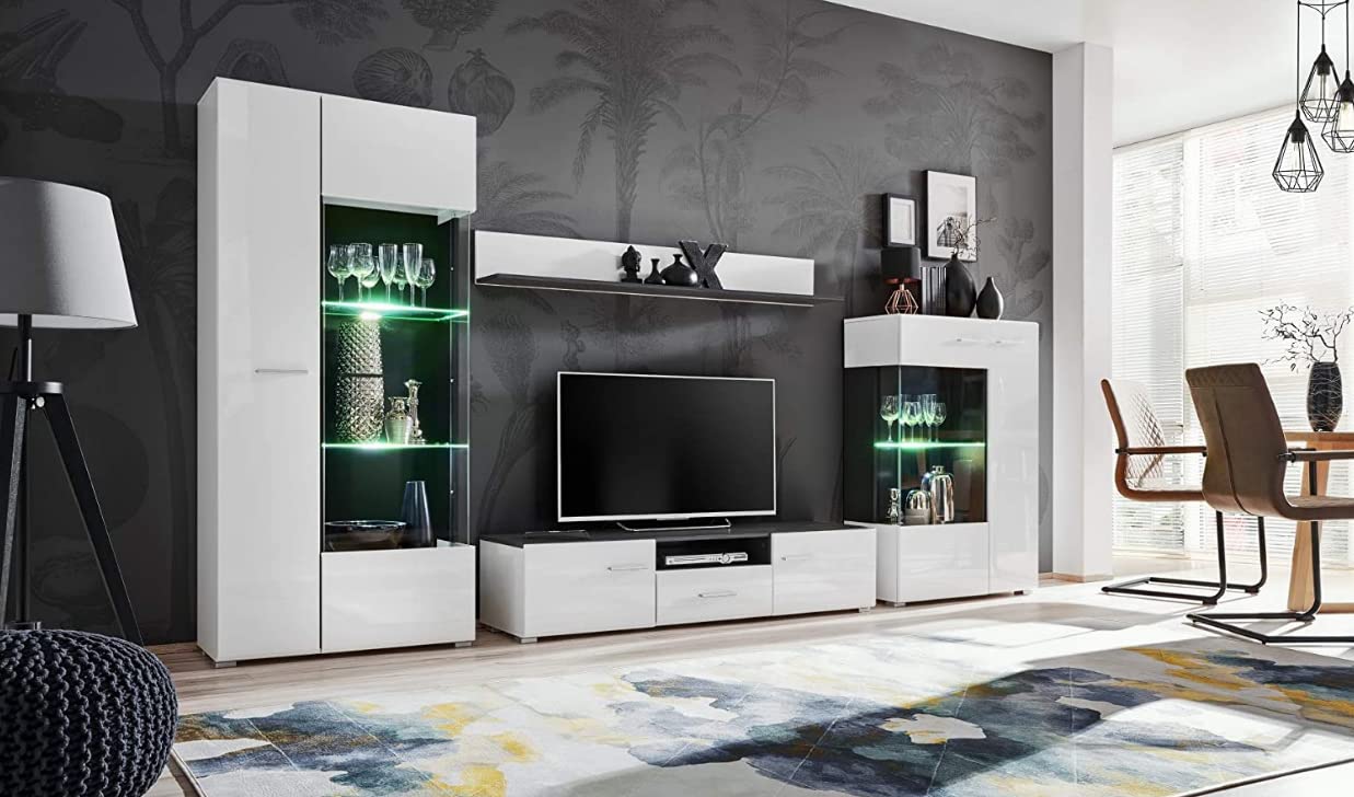 MEBLE KRYSPOL Solido Living Room Wall Unit - Living Room Furniture - Modern Living Room Wall Unit - Sideboard Living Room Cabinet Wall - Living Room Furniture Modern - Shelf White - TV Cabinet -