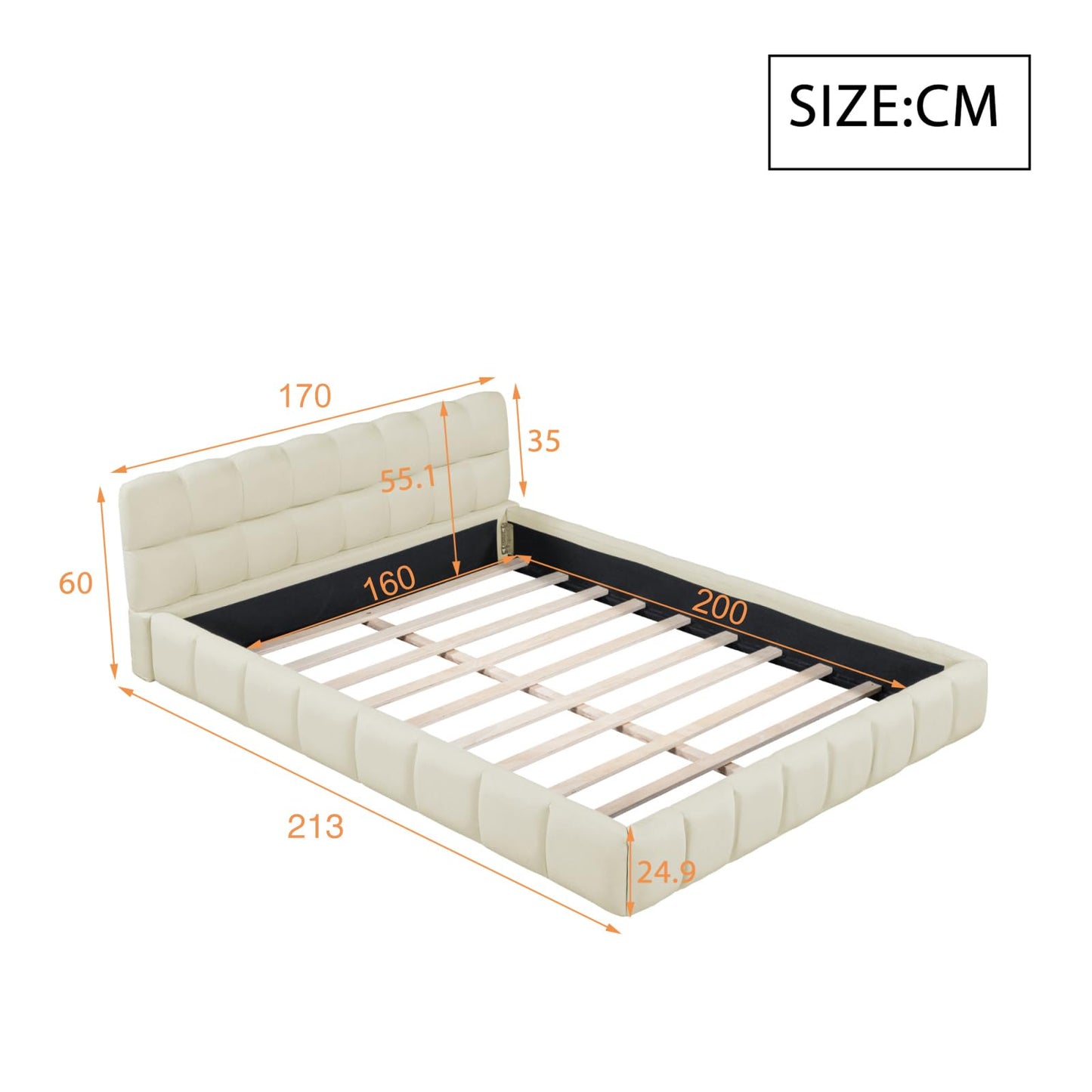 DULRLLY Bubble Bett Polsterbett 140x200 cm,Doppelbett mit Lattenrost, Jugendbett mit Gepolstertes Kopfteil, Gepolstertes Bett für Schlafzimmer und Gästezimmer,ohne Matratze, Leinenstoff (Weiß)