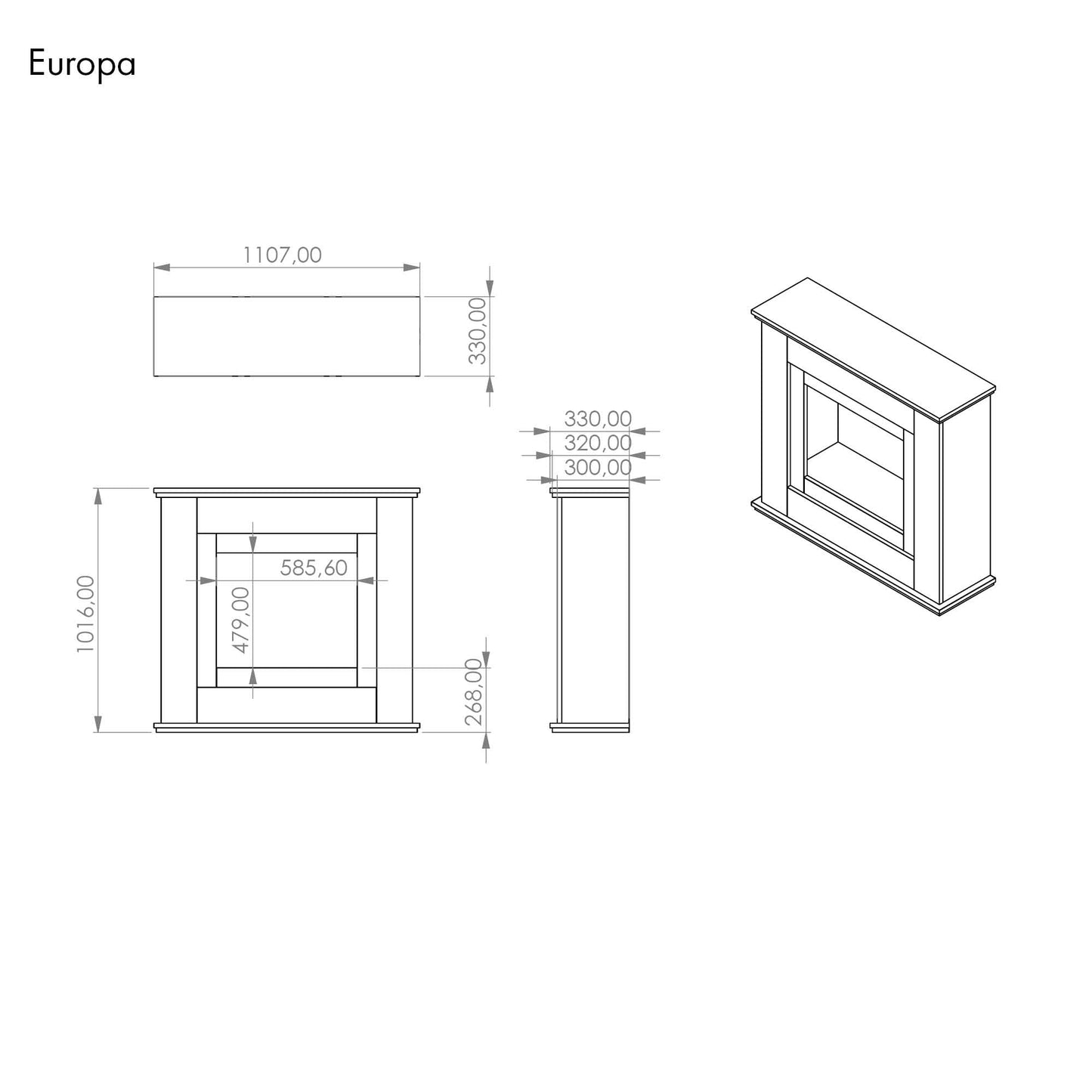 GLOW FIRE Elektrokamin mit Heizung und Kaminfeuer (Standkamin Europa) - elektrischer Kamin mit LED-Feuer in 3 Farben, Heizlüfter, Holz-Deko & Fernbedienung, 111x101x33 cm, Schwarz