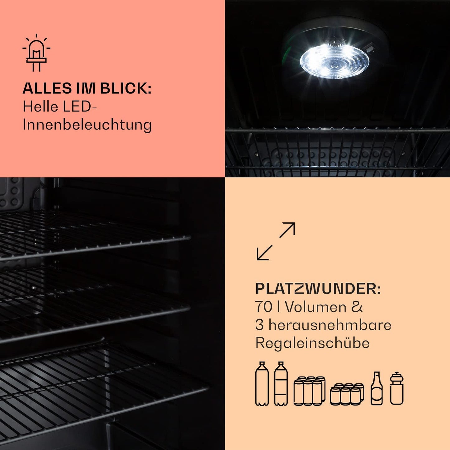 Klarstein PopLife Getränkekühler - Mini-Bar, Retrokühlschrank, 0-10°C, nur 39 dB, 115 L, umweltfreundlich, doppelt verglaste Tür, Retro-Design, rot