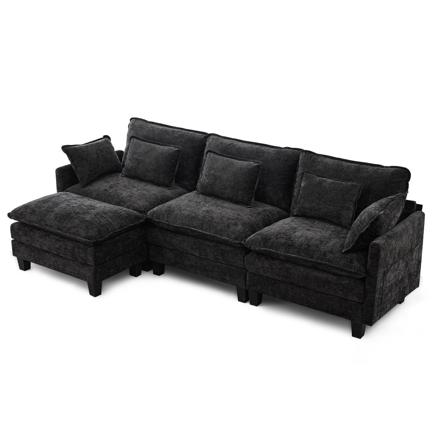 Modular Sofa with Sleep Function, Chenille Corner Sofa, Small with Thick Padding, Sofa L Shape Set with Couch Cushion, Comfortable Armchair, Living Room Couch with Stool, Chaise Lounge (Dark Grey, 287