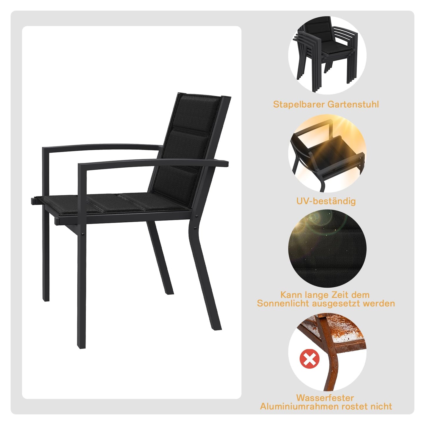 Devoko Garden Furniture Set for 8 People, 8 + 1 Aluminium Table and Chairs Set, Balcony Furniture, 8 Stackable Garden Chairs and 1 130/260 cm Stretchy Garden Table, Patio Furniture Sets Outdoor