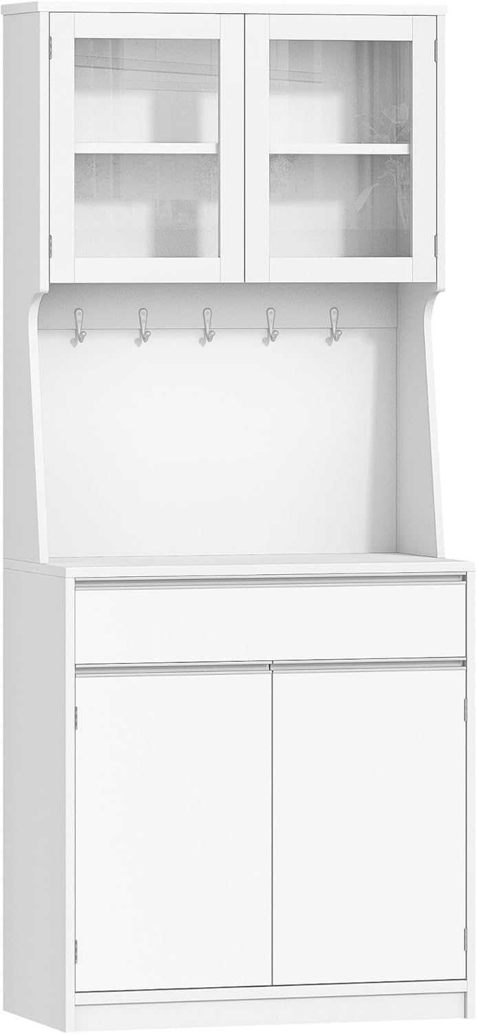 Hzuaneri PT40003X Kitchen Cabinets, Buffet Cabinet, Tall Cabinet with Worktop and 4 Storage Compartments, Adjustable Shelves, Suitable for Kitchen or Living Room, 40 × 75 × 180 cm, Hemp White