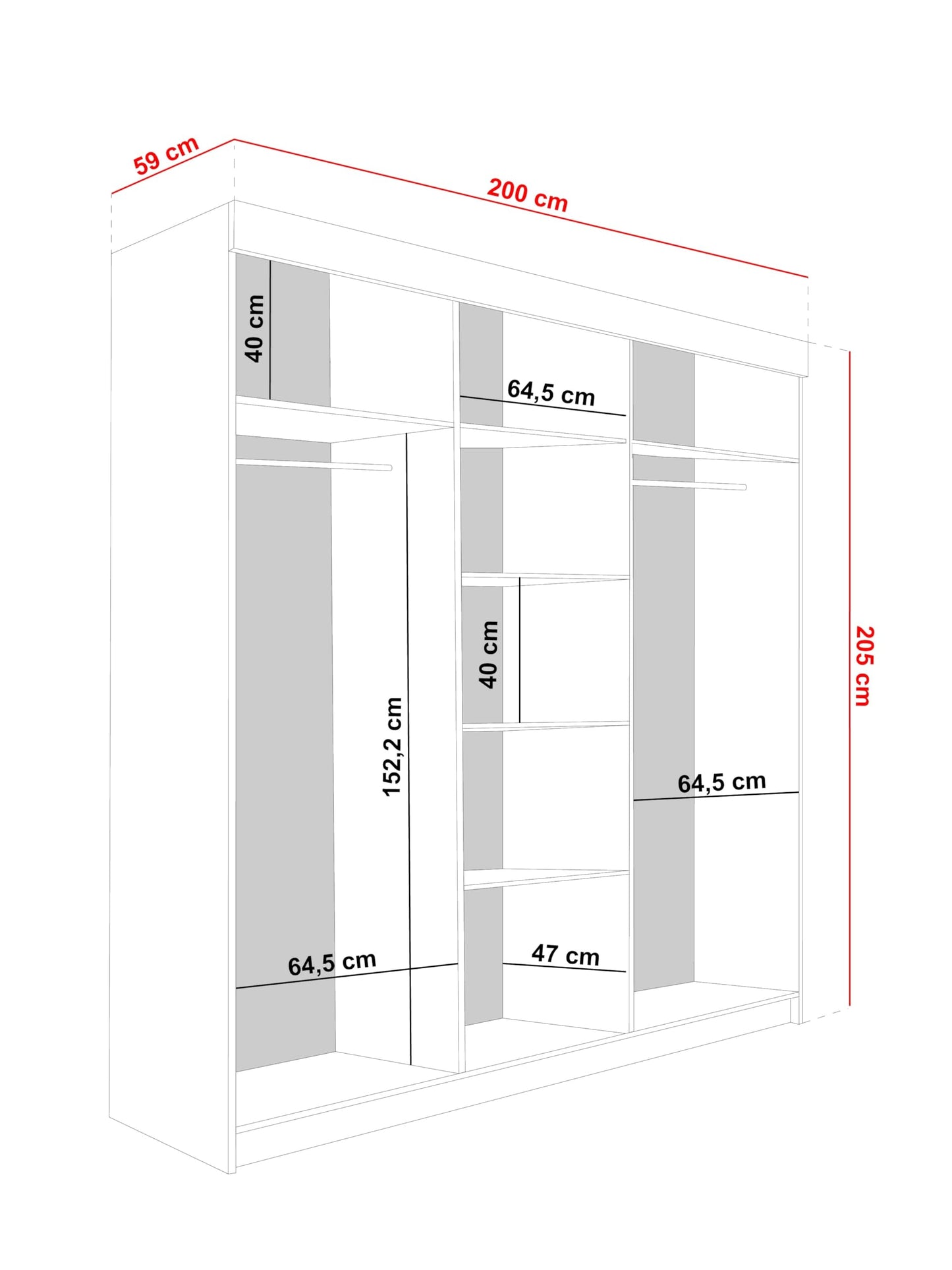 KIER FURNITURE Mehrzweckschrank Malani 200 Schiebetürenschrank - Eleganter Kleiderschrank Schrank Garderobe Spiegel - Wohnzimmerschrank Schiebetüren - Graphit Anthrazit 200x205x59 cm