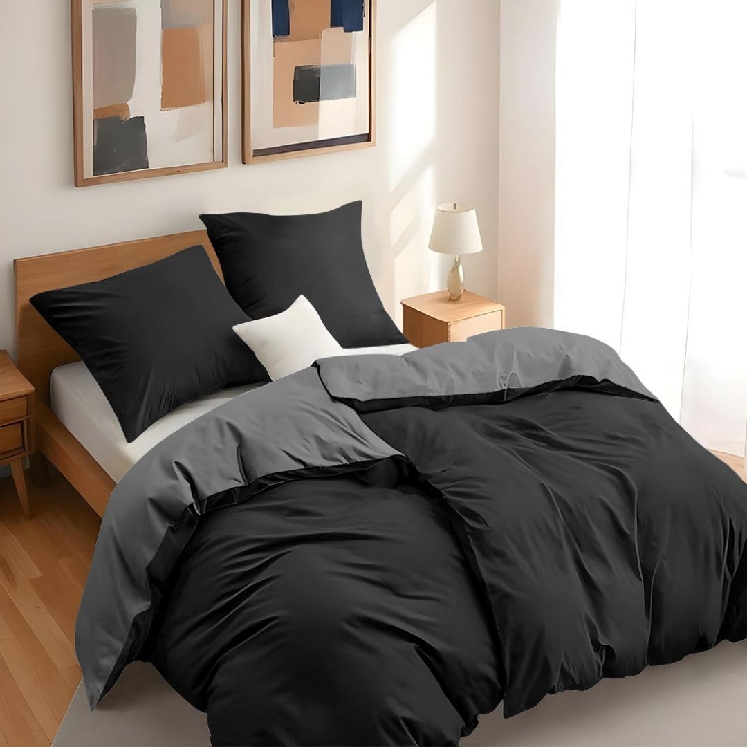 Dreamzie - Bed Linen Set 200 x 200 cm with 2 Pillowcases 80 x 80 cm Light Grey/White - 1 Duvet Cover 200 x 200 cm Made of 100% Microfibre - Certified No Chemicals (Oeko Tex)