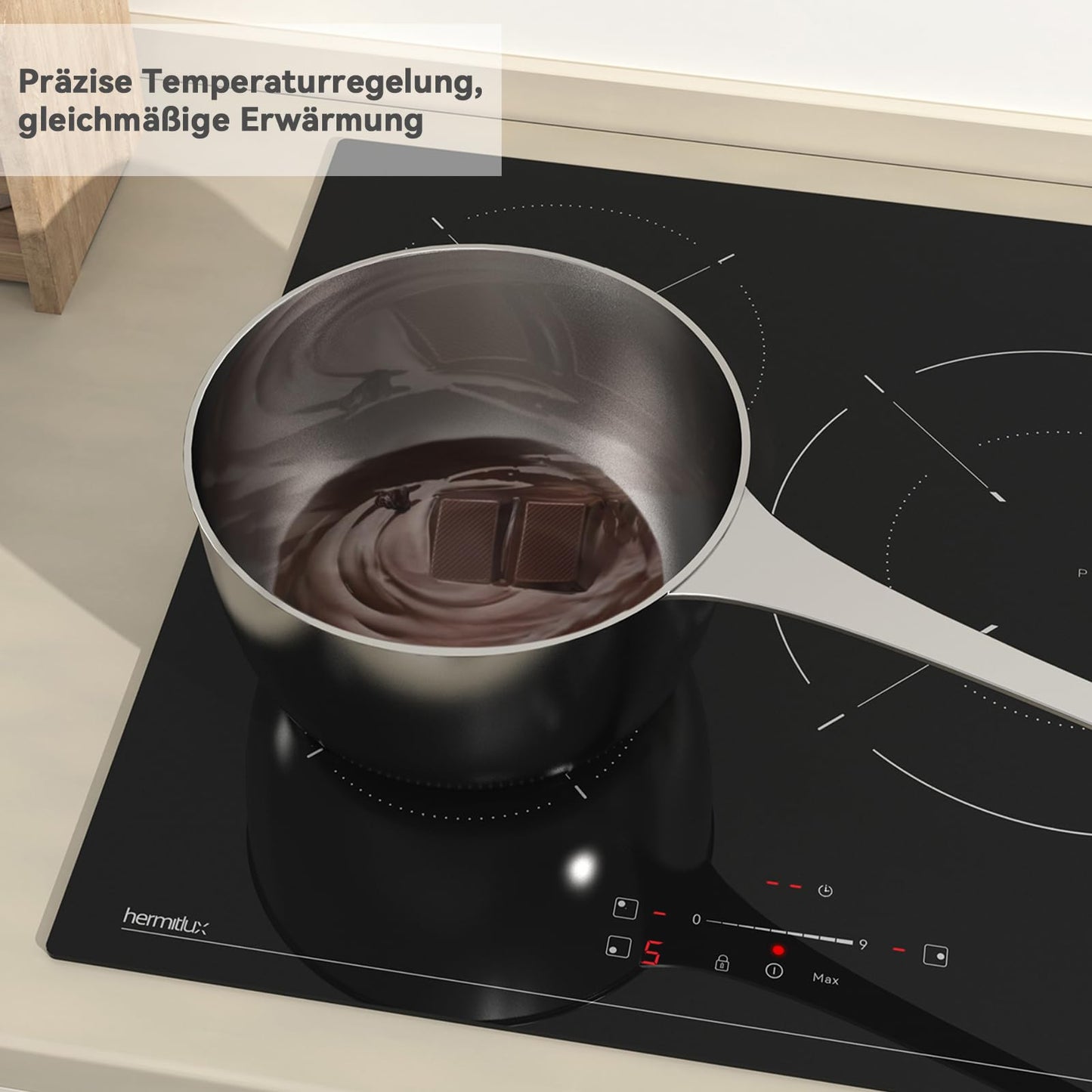 Hermitlux kochfeld 28,8cm, Glaskeramik Kochfeld 2 Platten, 9 Leistungsstufen, Touch-Steuerung, Timer, Kindersicherung, Geeignet für Alle Töpfe, 3300W