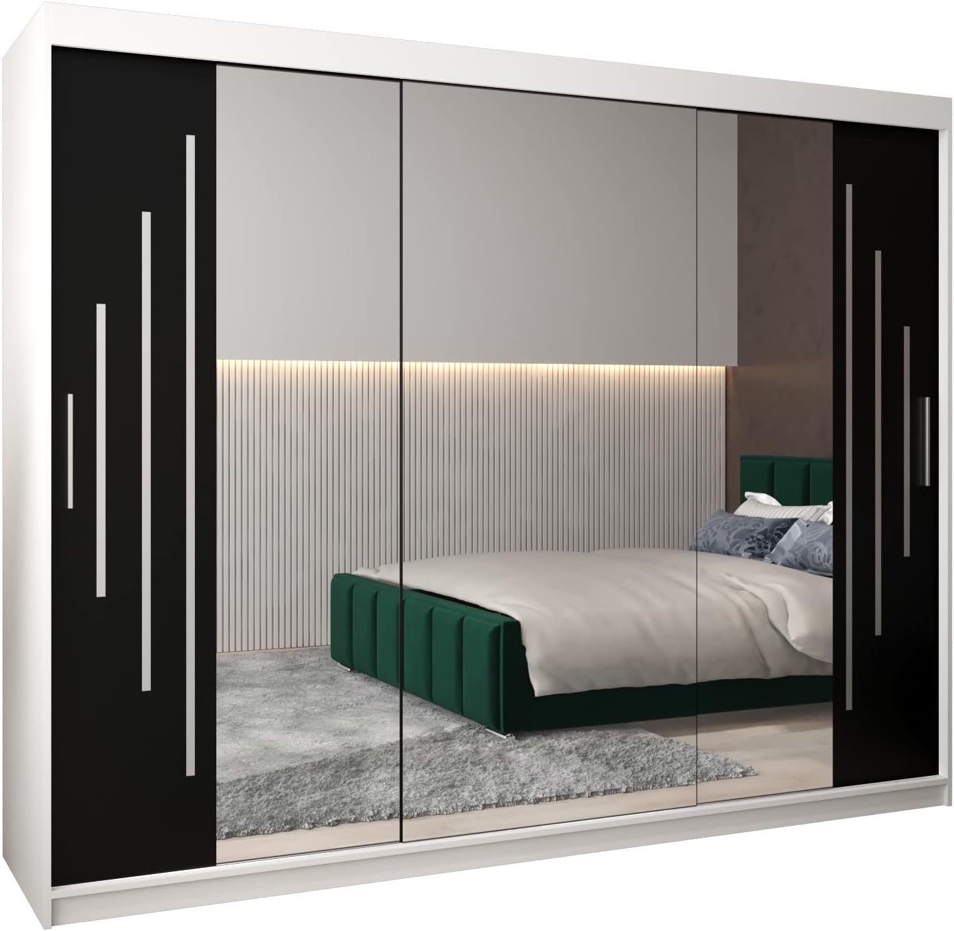 MEBLE KRYSPOL Kleiderschrank mit Spiegel York 2 - Garderobenschrank - Schrank Schlafzimmer - Mehrzweckschrank Zwei Schiebetüren - Regalen - Flur Möbel - Kleiderstange Schrank - Allzweckschrank