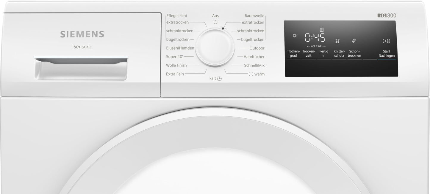 Siemens WQ35G2D00 iQ500 Wärmepumpentrockner für 8 kg Wäsche, 176 kWh pro Jahr, speedPack, autoDry, Outdoor-Programm