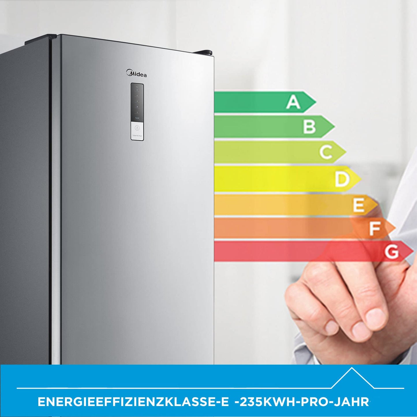 Midea MERB276FGE02A Kühl-/Gefrierkombination/180 cm Höhe/NoFrost/Doppelte Steuerung/Super-Kühlfunktion/219 kWh/Jahr/199L Kühlteil/71L Gefrierteil