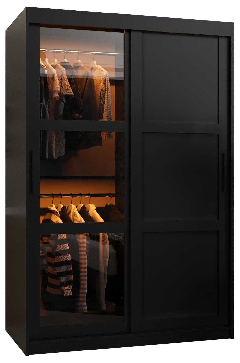 MEBLE KRYSPOL Dome 2 Schrank mit DREI Schiebetüren mit Spiegel, Stangen und Regalen - Aufbewahrungsschrank mit Rauchglas für Schlafzimmer, Wohnzimmer - 200x250x62cm - Schwarz, Schwarz, Schwarz