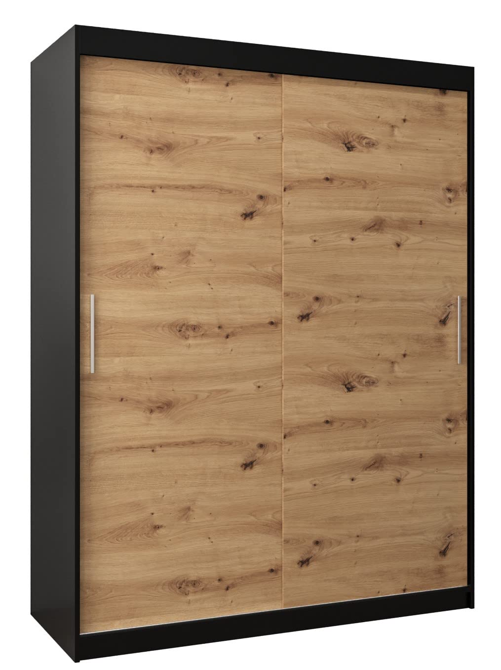 MEBLE KRYSPOL Tokyo 250 Wardrobe with Three Sliding Doors for Bedroom – Modern Storage Cabinet with Clothes Rail and Shelves – 250 x 200 x 62 cm – Matte Black and Artisan