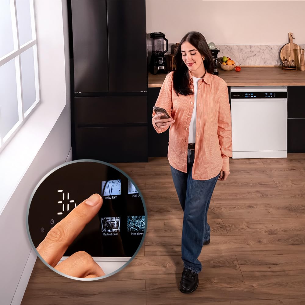 Cecotec Geschirrspüler 60 cm - Freistehend Bolero Aguazero 6210 Dark D. 15 Bestecke, energieeffizient, XXL Fullcolor Display, drittes Fach, 14 Programme, Dual Zone Wash, verstellbares Fach, Dunkel