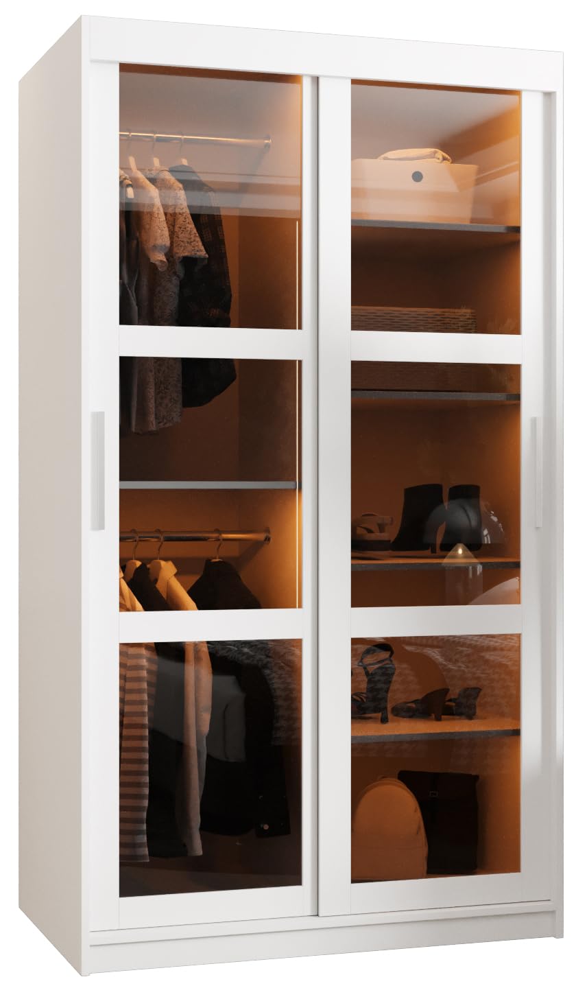 MEBLE KRYSPOL Dome 2 Schrank mit DREI Schiebetüren mit Spiegel, Stangen und Regalen - Aufbewahrungsschrank mit Rauchglas für Schlafzimmer, Wohnzimmer - 200x250x62cm - Schwarz, Schwarz, Schwarz