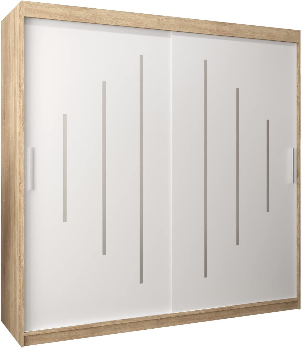 Kryspol Schwebetürenschrank York 250 cm Kleiderschrank mit Kleiderstange und Einlegeboden Schlafzimmer- Wohnzimmerschrank Schiebetüren Modern Design (Weiß)