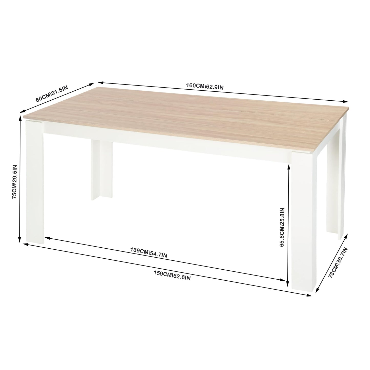 FURNITABLE Esstisch mit 6 Stühlen Esszimmergruppe, Essgruppe mit Hochlehner Kunstleder Stuhl für 6 Personen, Sitzgruppe für Küche Wohnzimmer(160cm Eiche-Weiß Tischbein Tisch+6 Schwarz Stühle)