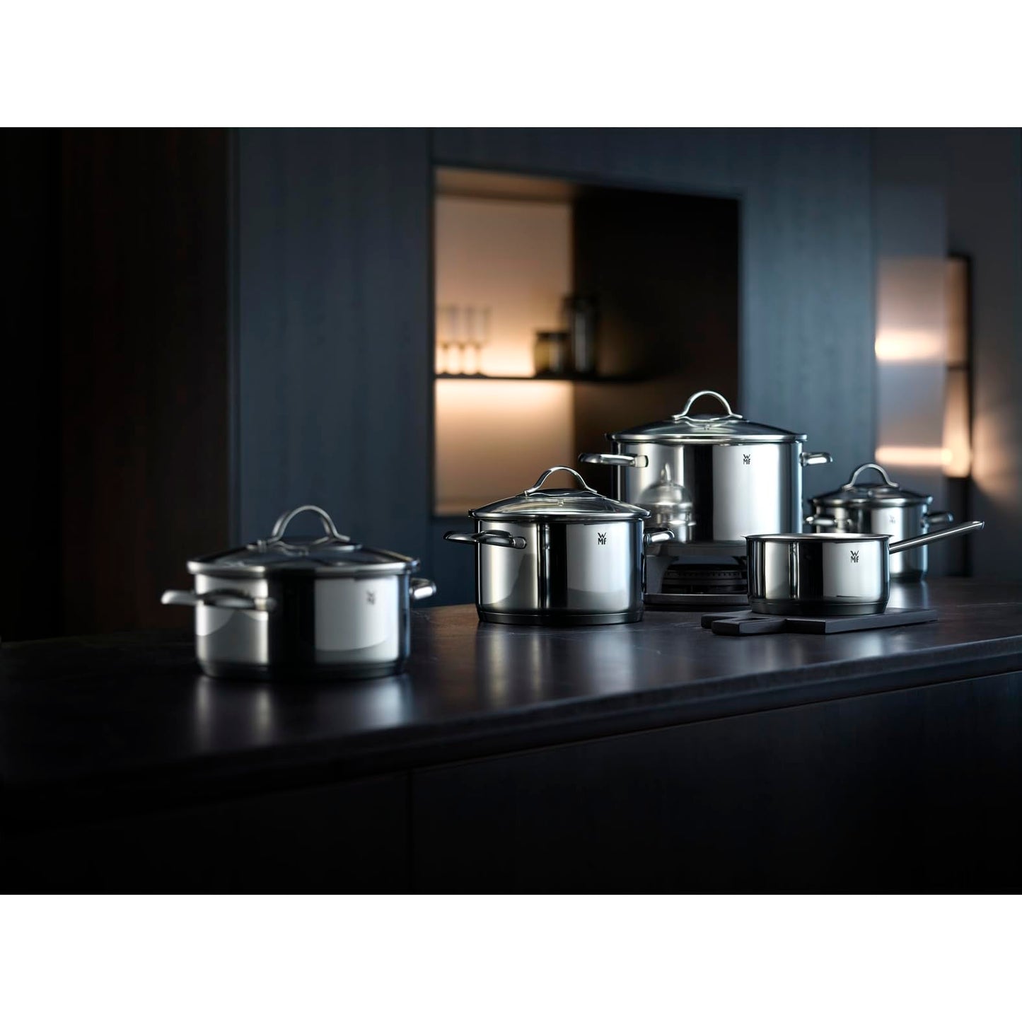 WMF Provence Plus Topfset Induktion 5-teilig, Kochtopf Set unbeschichtet mit Glasdeckel, für alle Herdarten geeignet, Induktions Töpfe Set, ohne Skalierung, Cromargan Edelstahl poliert