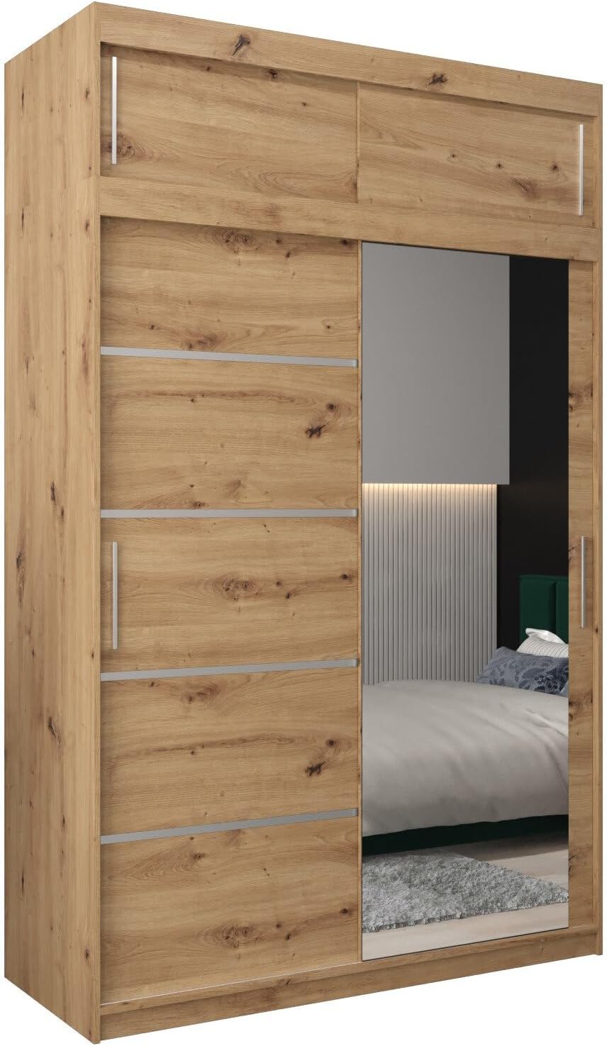 MEBLE KRYSPOL Kleiderschrank mit Spiegel Verona 2 - Garderobenschrank - Schrank Schlafzimmer - Mehrzweckschrank DREI Schiebetüren - Regalen - Flur Möbel - Kleiderstange Schrank - Allzweckschrank