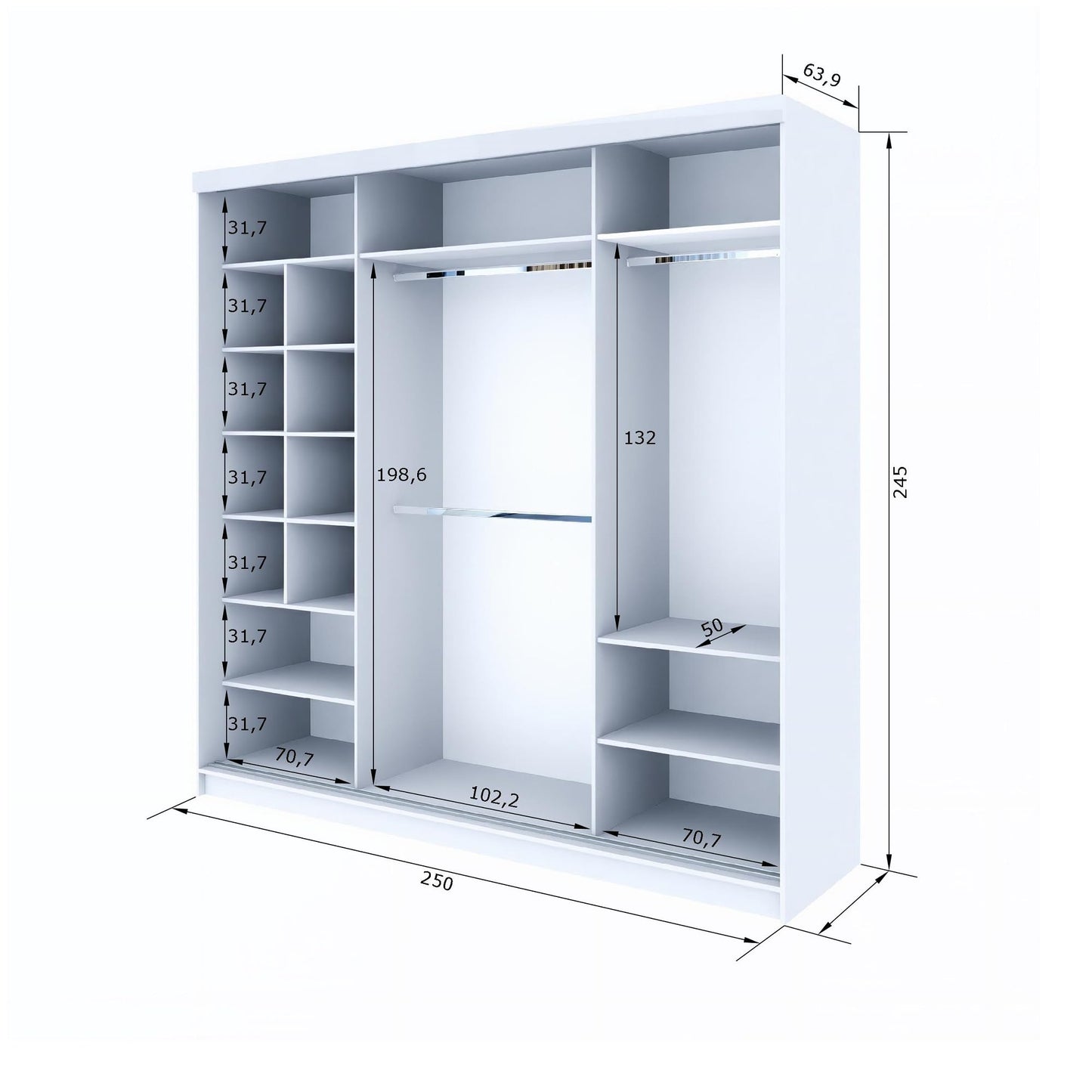 Marlux-Meble Two-Door Wardrobe 230 cm Wide with Floating and Sliding Doors Corner Wardrobe Bedroom Cabinet Hallway Cabinet System Cabinet High Gloss Cabinet
