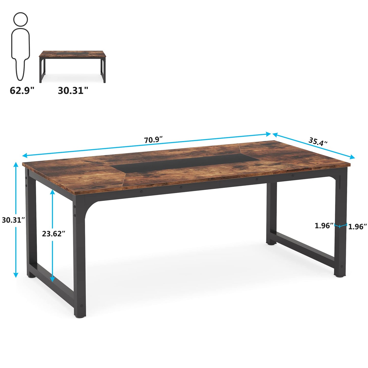 Tribesigns Computer Desk, 180 x 90 x 77 cm, PC Table, Office Table, Work Table, Dining Table, Office Furniture, Computer Desk, Conference Table for Home Office, Home Desks, Rustic Brown