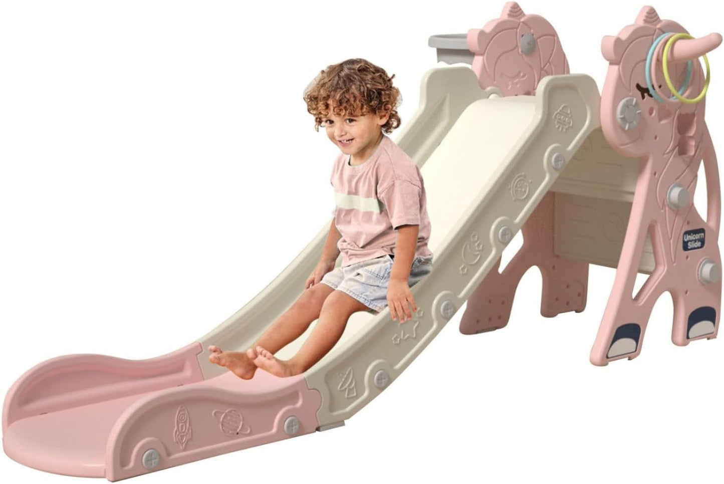 Kakbgee 8-in-1 Kinder Rutsche, Baby Slide, Mini-Bus, 2m HDPE Kinderrutsche - mit Geländer, Futschfesten Stufen, Tunnel, Stauraum, Gartenrutsche Spielplatz für Drinnen/draußen, ab 6 Monaten, Grau