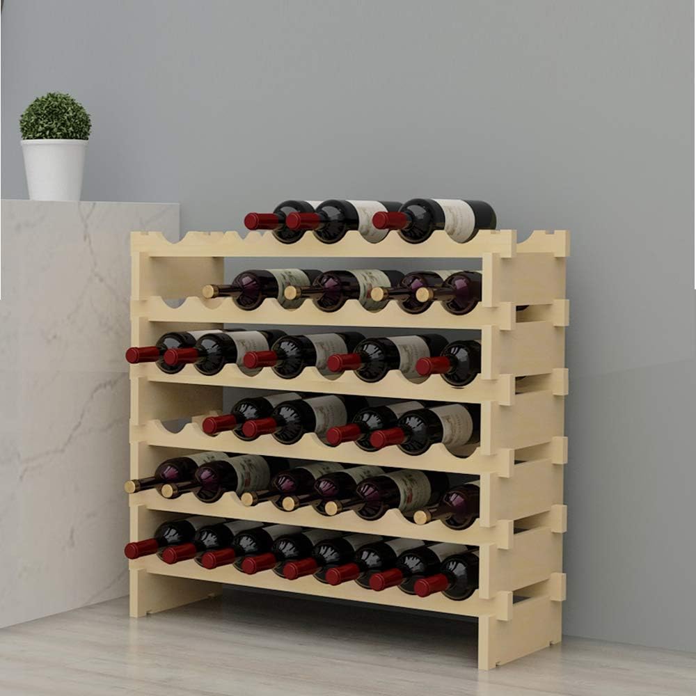 DlandHome Weinregal für 48 Flaschen 90 x 30 x 81 cm Flaschen Modular Halterung für Flaschen, aus massivem Kiefernholz