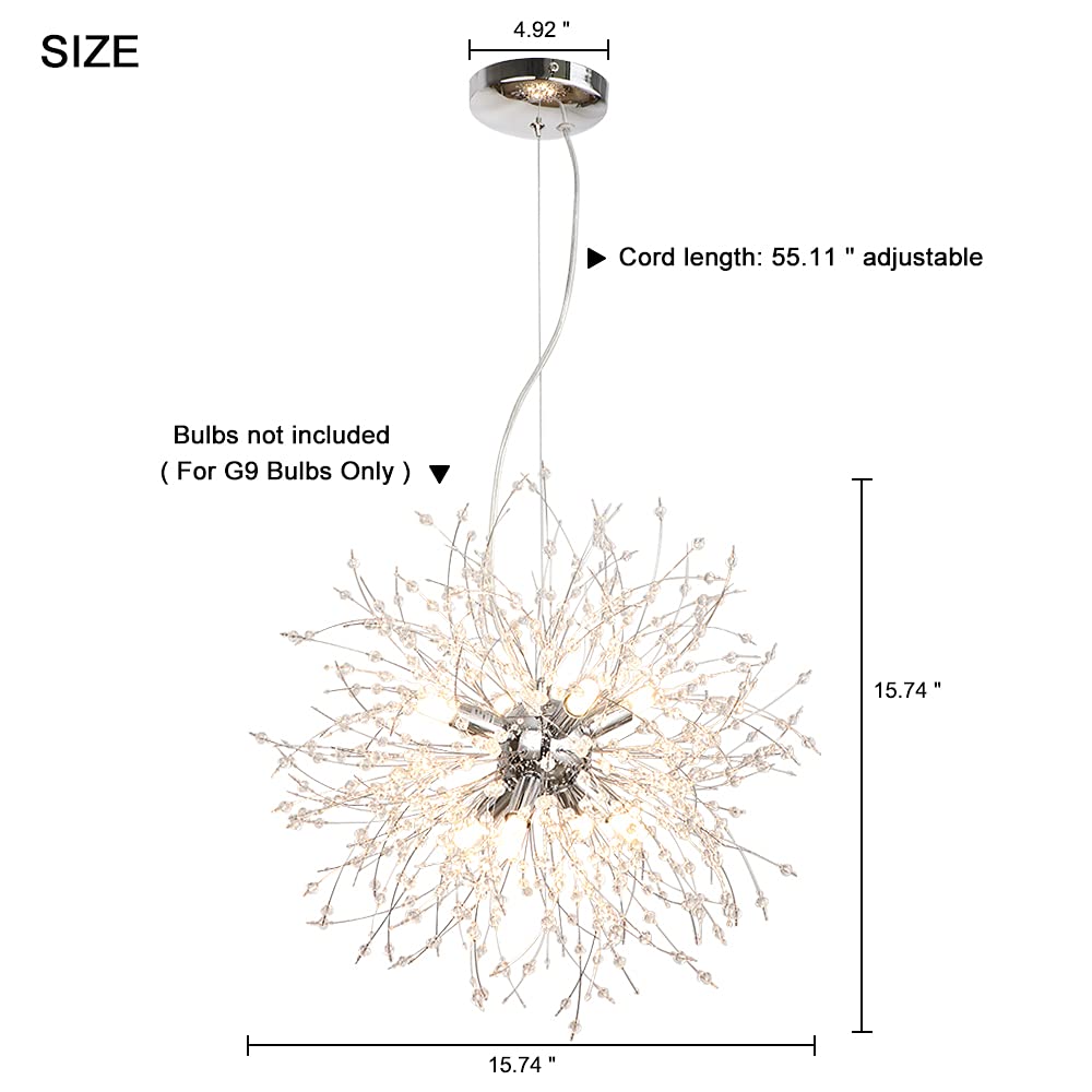 LynPon Moderne Gold Kronleuchter 8 Leuchte Feuerwerk Sputnik Deckenleuchte Kristall Löwenzahn Pendelleuchte für Schlafzimmer, Wohnzimmer, Esszimmer, Küche, Flur