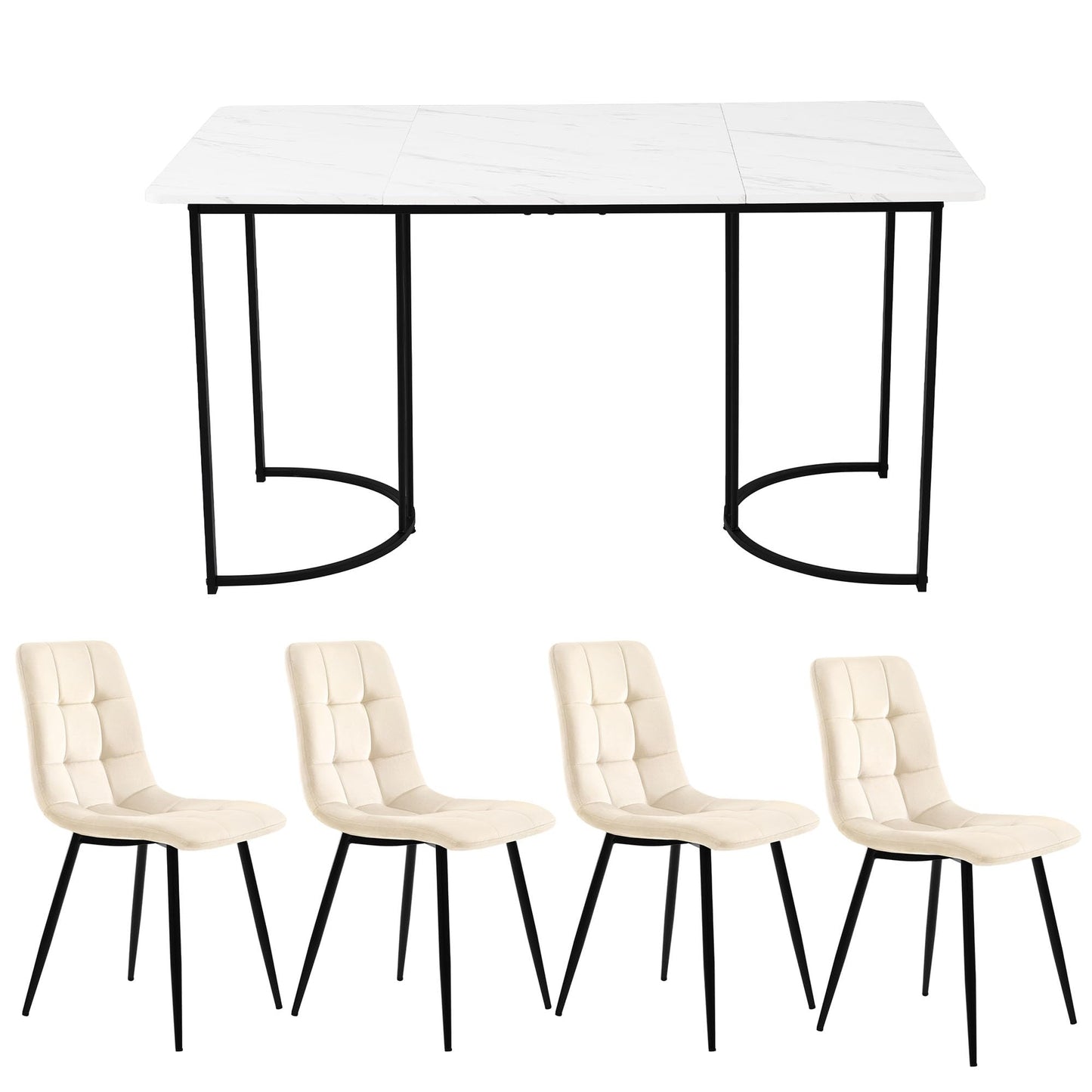 Gegtuon Esstisch mit 4 Stühlen für 4 Personen 140x80 cm, 5 teilig Tisch Rechteckig für Küche, Modern Küchentisch mit Schwarz Tischbeine, Essgruppe für Esszimmer Wohnzimmer, Leinen, Dunkelgrau