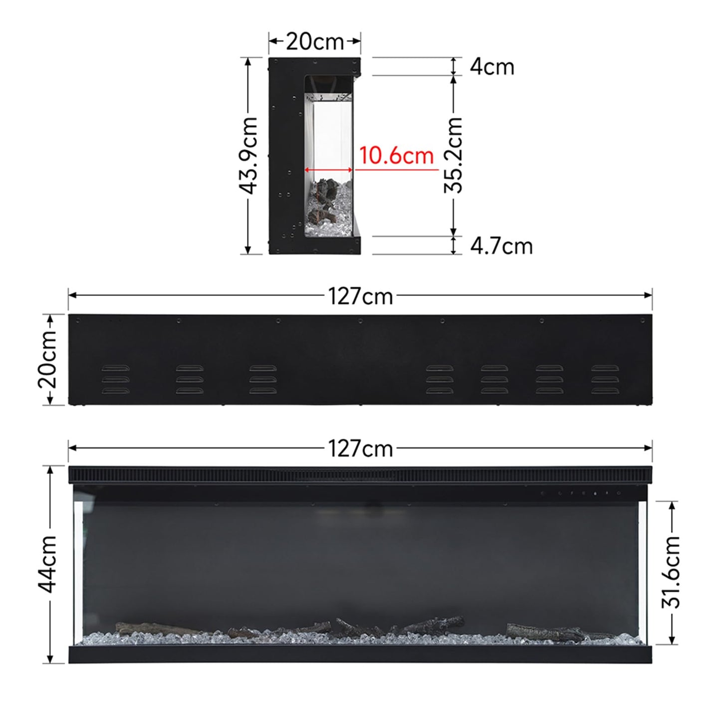 INMOZATA Elektrokamin 50''/127cm vertieft/freistehender elektrischer Kamin 3-Seiten-Glasanzeige Medien-Wand-Feuer mit 9-Farben Realistische LED Flammeneffekt Touch Fernbedienung für Überhitzungsschutz