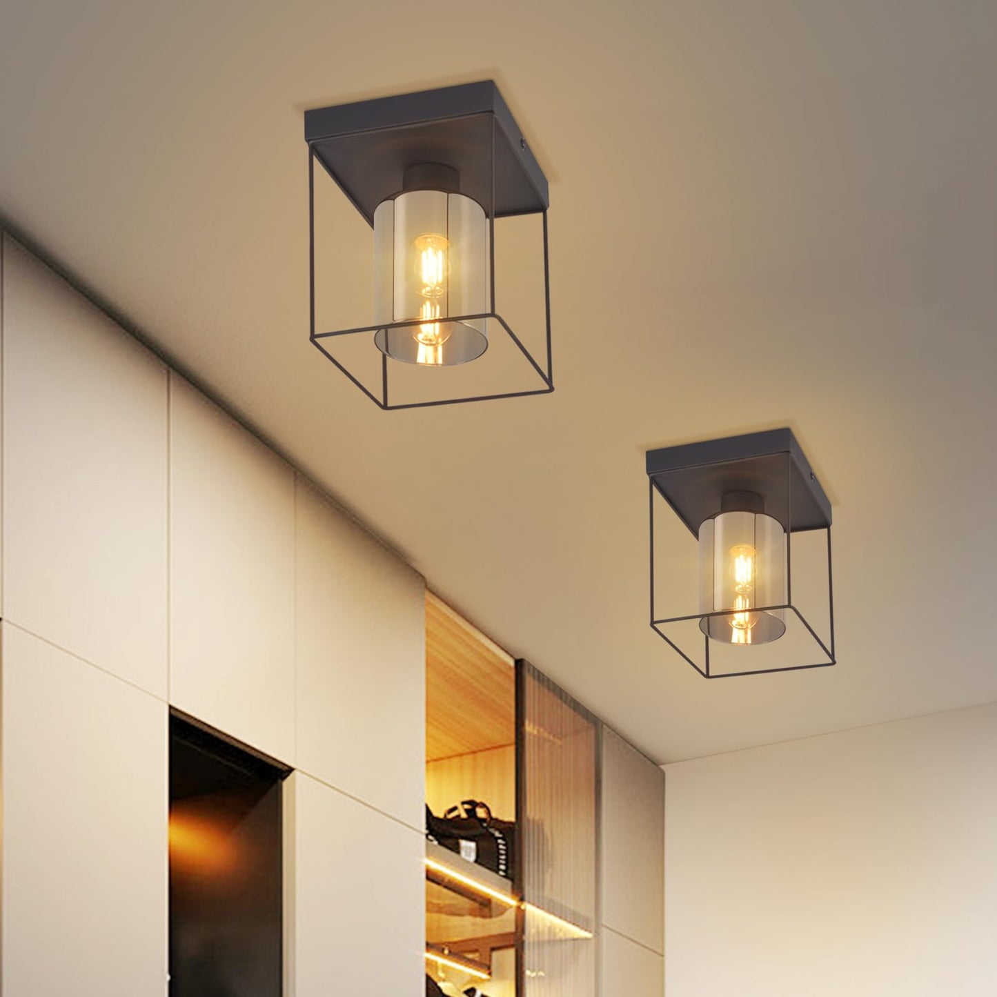 CBJKTX Ceiling Light Living Room Ceiling Light Glass - 4 Bulbs E27 Vintage Black Dining Room Lamp Industrial Style Metal Ceiling Retro Living Room Lamp for Bedroom Dining Room Kitchen (Light Bulb Not