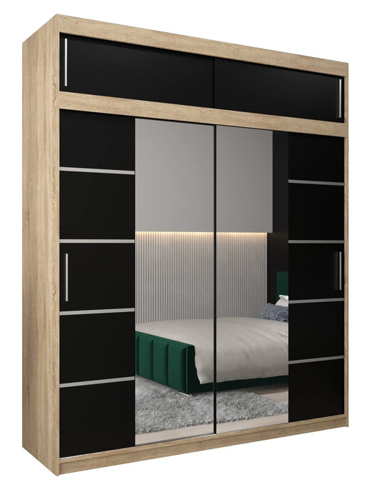 MEBLE KRYSPOL Verona 4 250 Bedroom Wardrobe Sliding Doors Cabinet with Mirror Wardrobe with Mirror Sliding Door Wardrobe Sliding Doors - 250 x 240 x 62 cm - Sonoma with Extension